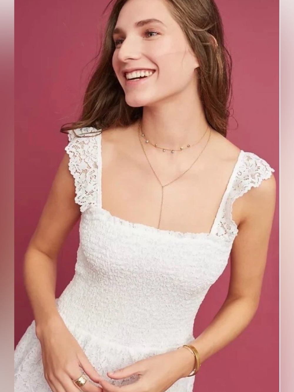 NEW Maeve $148 by Anthropologie Anastasi Smocked Lace Midi Dress sz Med - Picture 8 of 8